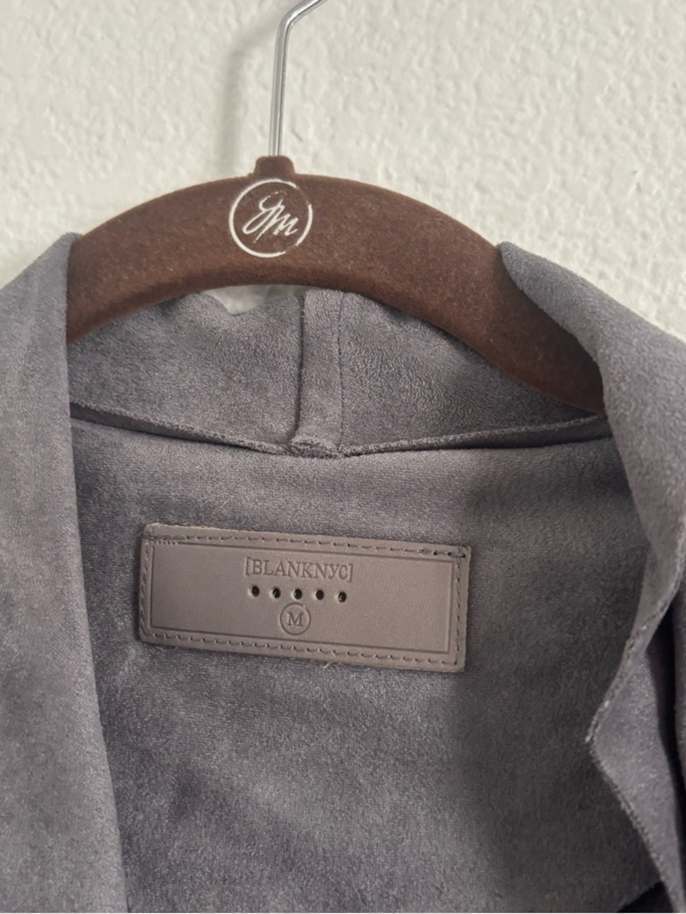 Blank NYC Women's Size Medium Gray Asymmetrical Drape Faux Suede Jacket - Picture 3 of 4